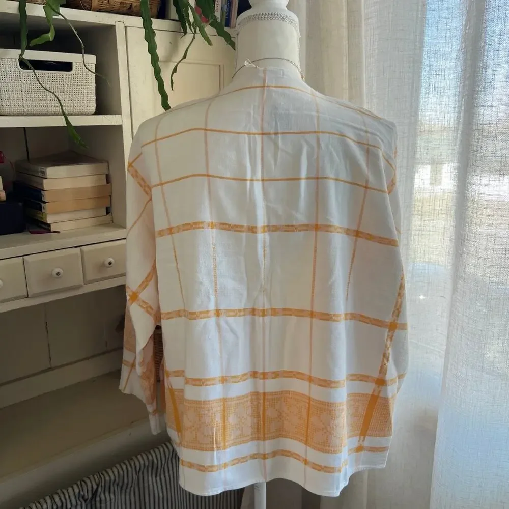 Vintage antique linen table cloth upcycled lightweight blazer cardigan large - Picture 5 of 5